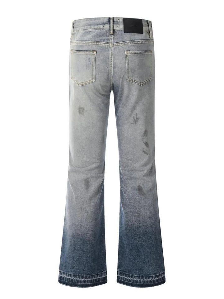 Men's Vintage Washed Gradient Distressed Flare Jeans