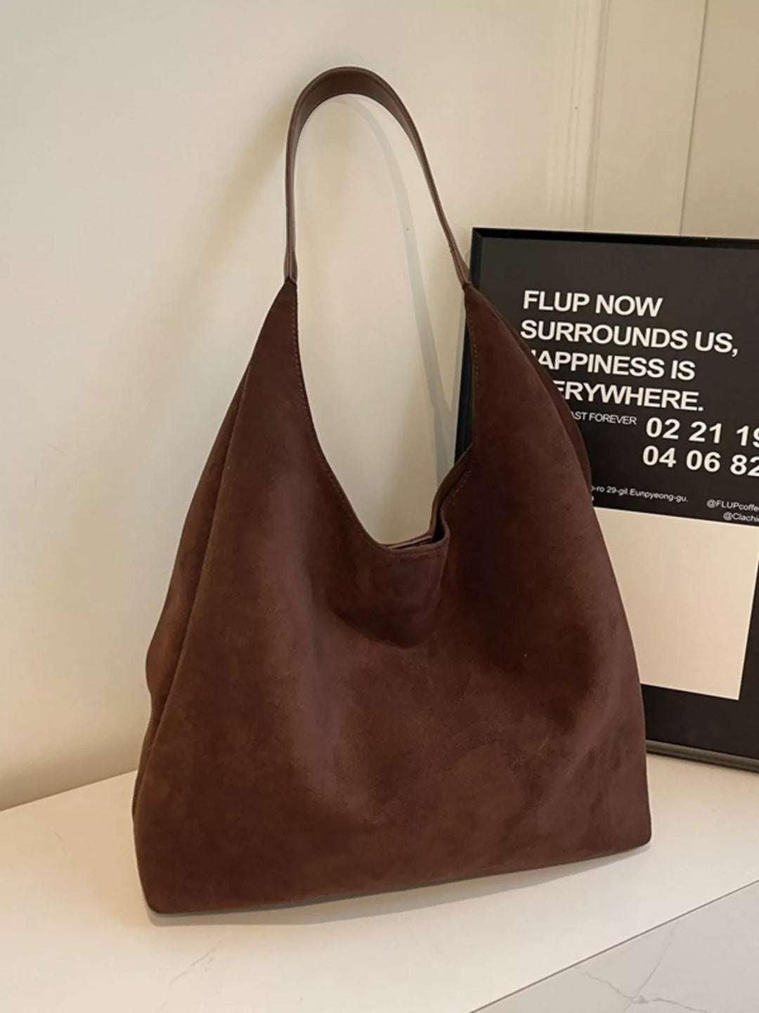Solid Color Suede Tote Bag
