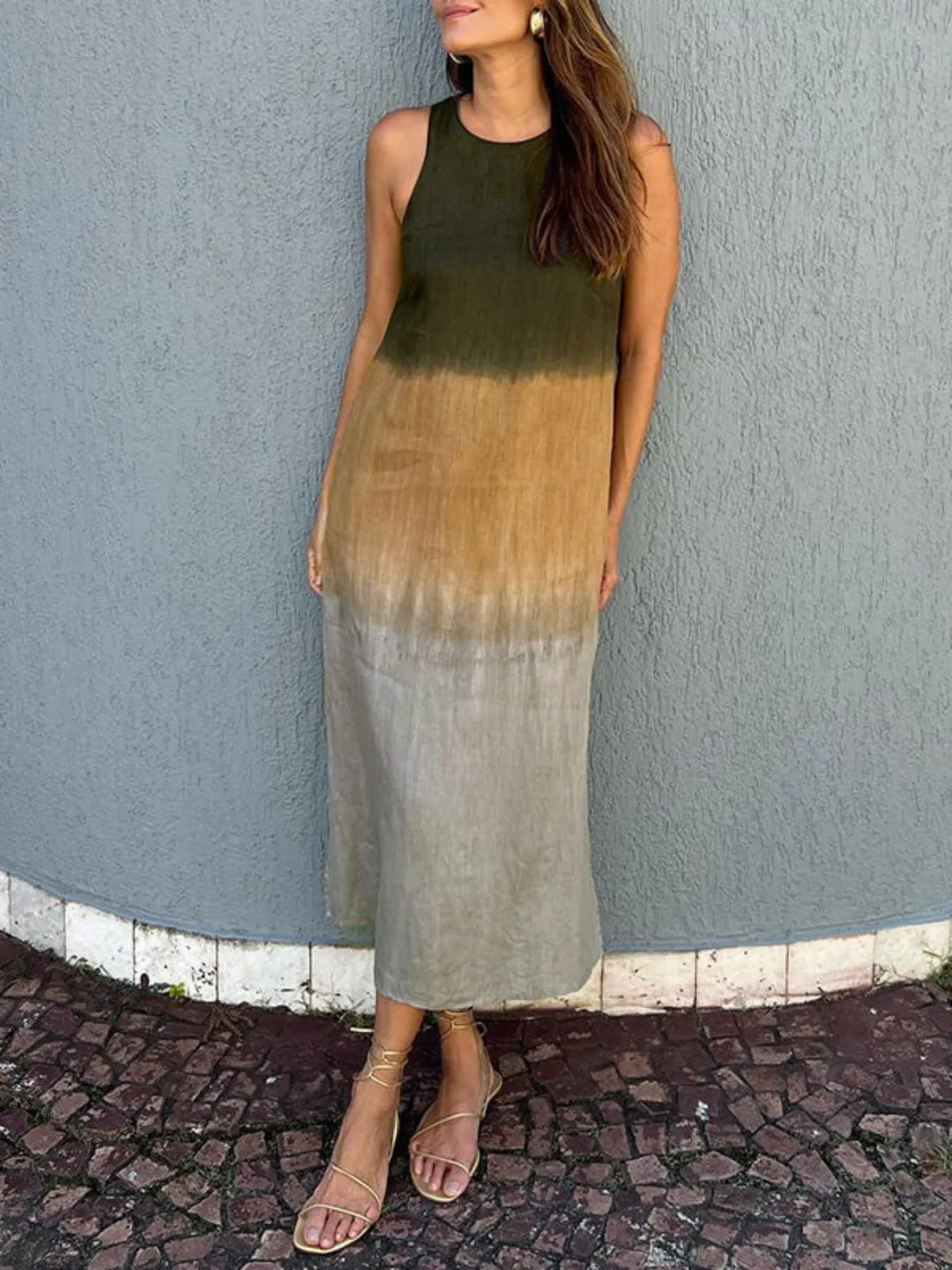 Full Size Sleeveless Gradient Tank Midi Dress Plus Size