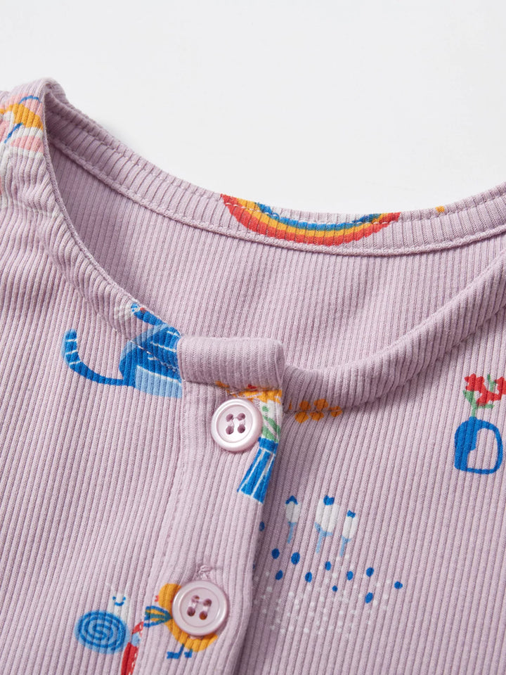 Children's Cartoon Print Button Front Casual Dress