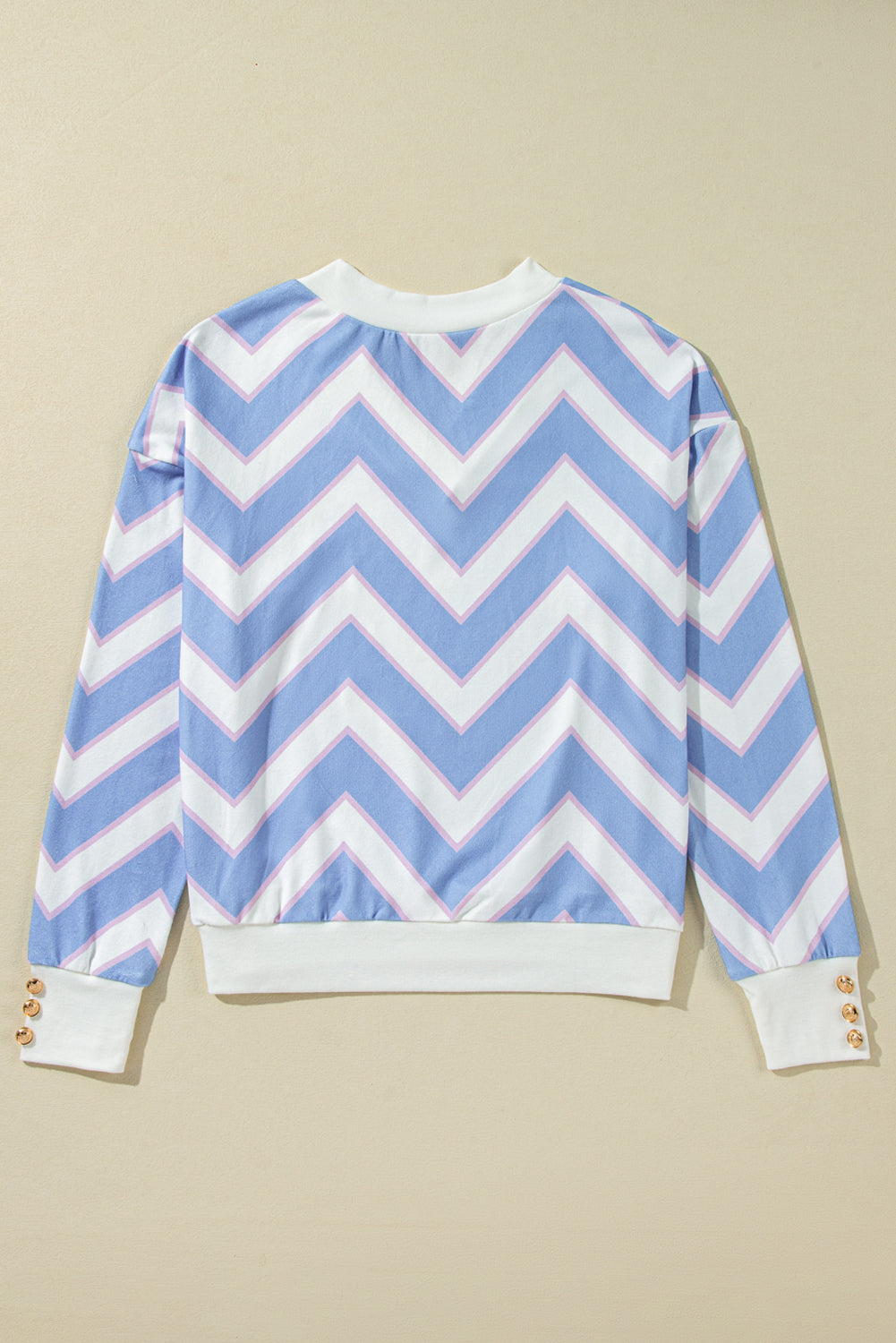 Haut oversize à col en V et imprimé rayures zigzag bleu ciel