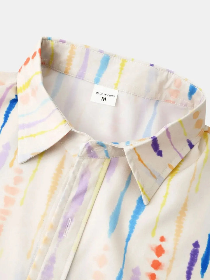 Men's Watercolor Stripe Print Long Sleeve  Shirt