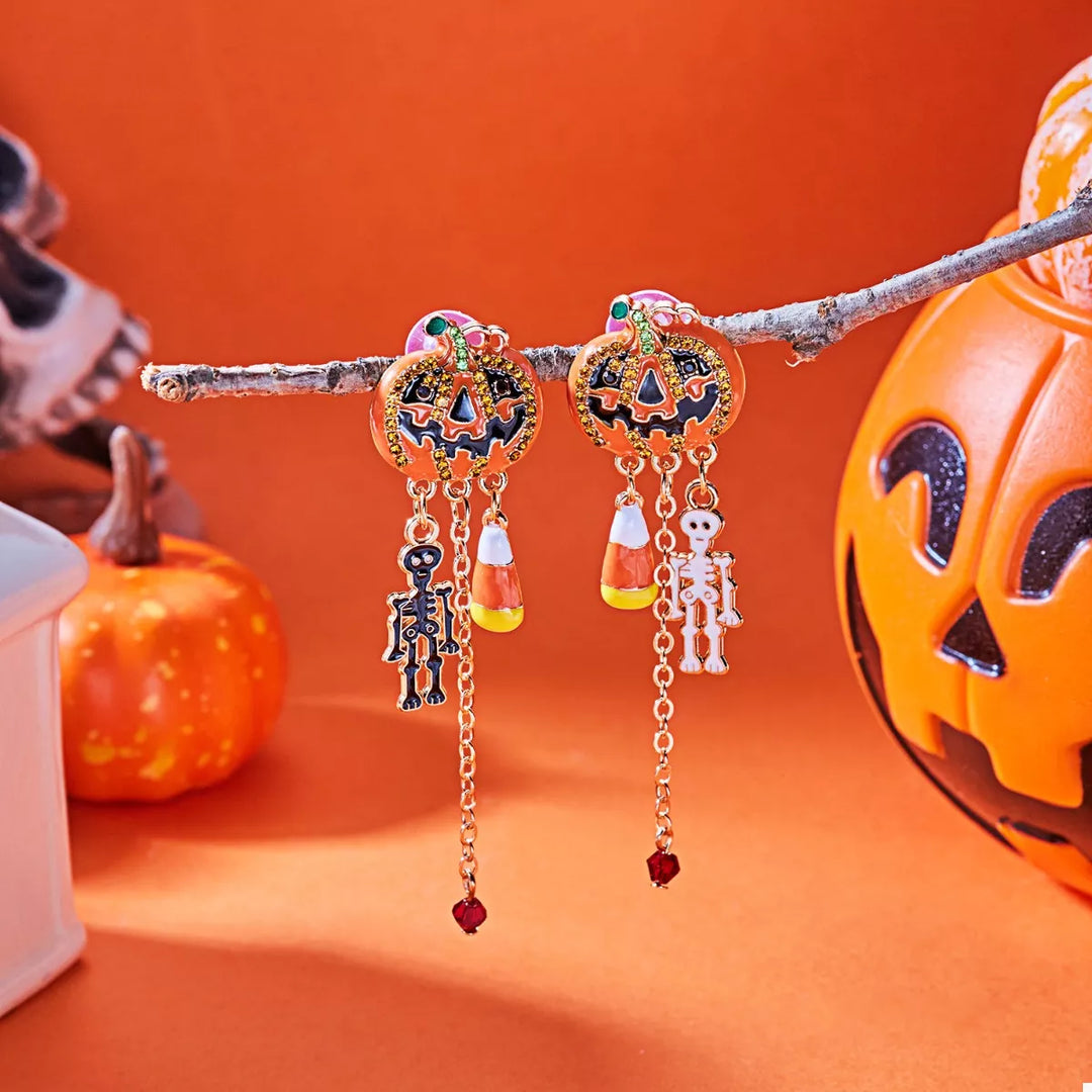 Halloween Pumpkin Drop Chain Earrings