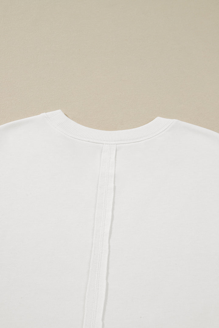 White Plus Size Exposed Seam Detail Contrast Dot Floral Patchwork Sleeve Sweatshirt