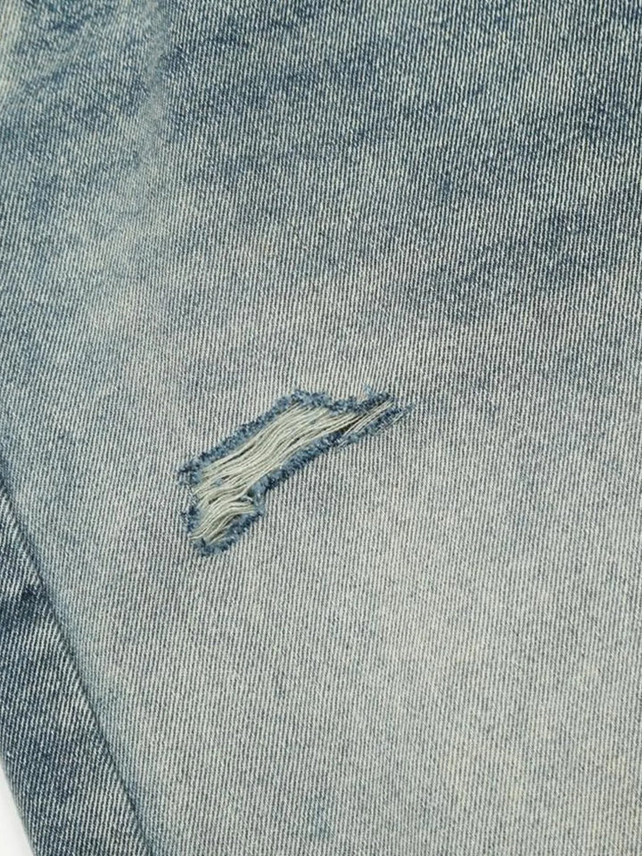 Men's Distressed Wide Leg Vintage Wash Jeans