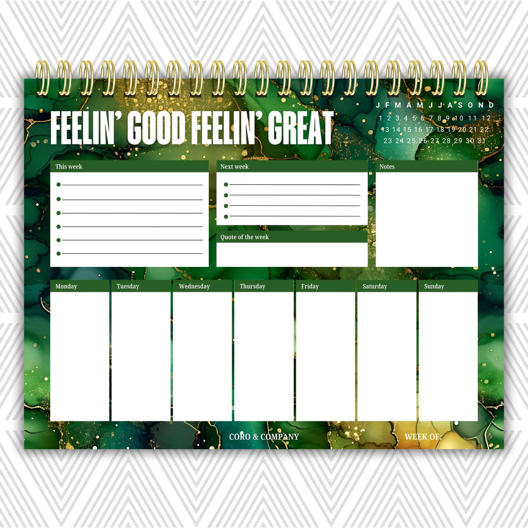 Feelin Good Feelin Great Weekly Desk Planner | Undated Self-Love Weekly Planner