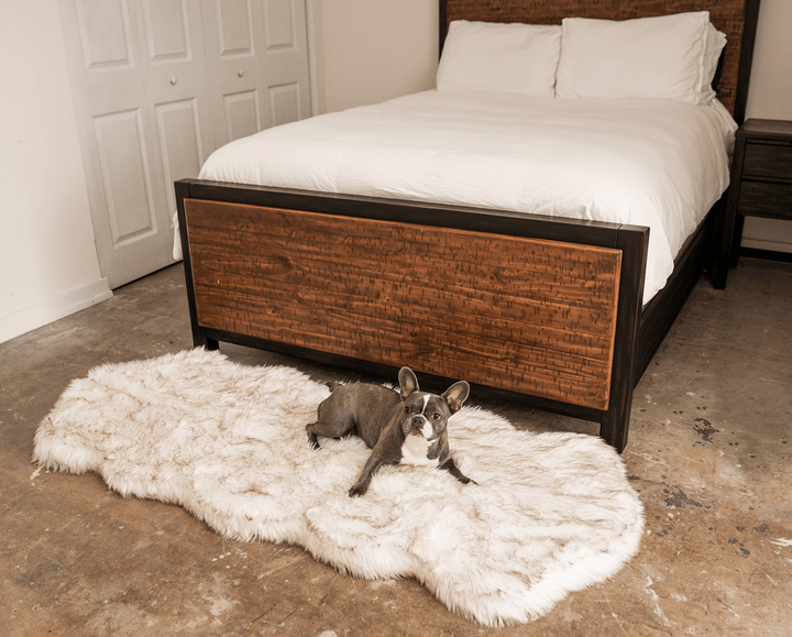 PupRug® Runner Faux Fur Memory Foam Dog Bed - Curve White with Brown Accents