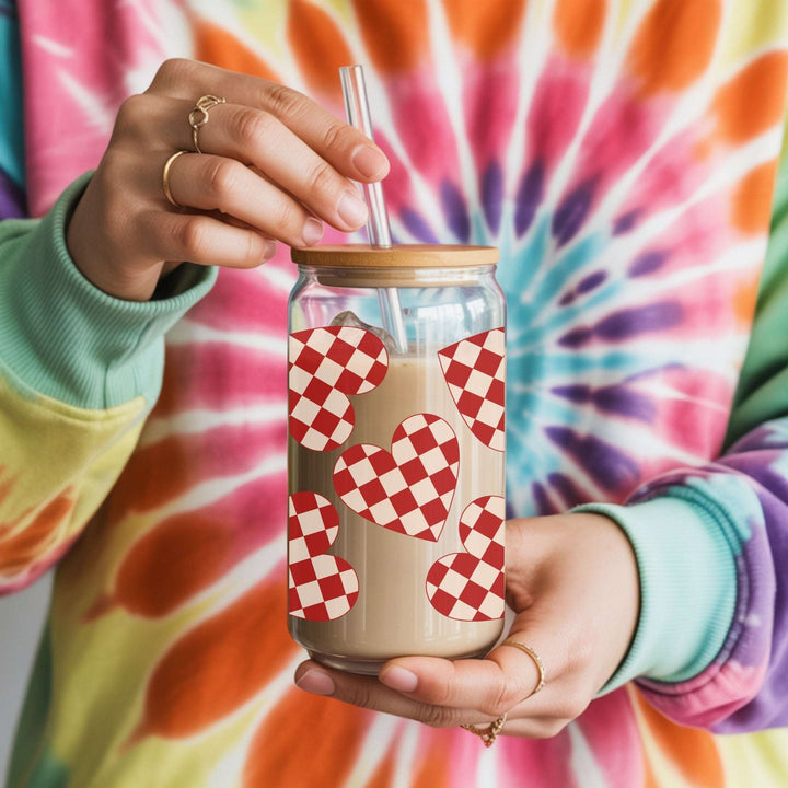 Checkered Hearts Glass Cup