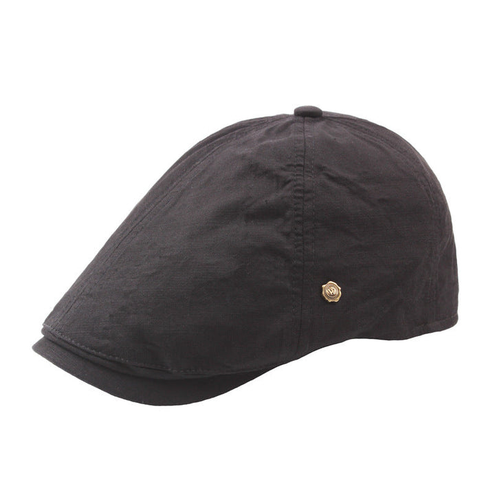 Plaid Men's Flat Cap Retro W Copper Button Beret