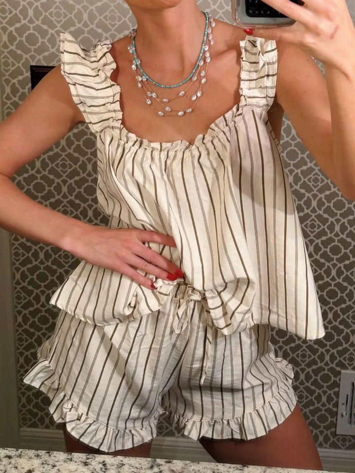 Ruffled Striped Tank and Shorts Set