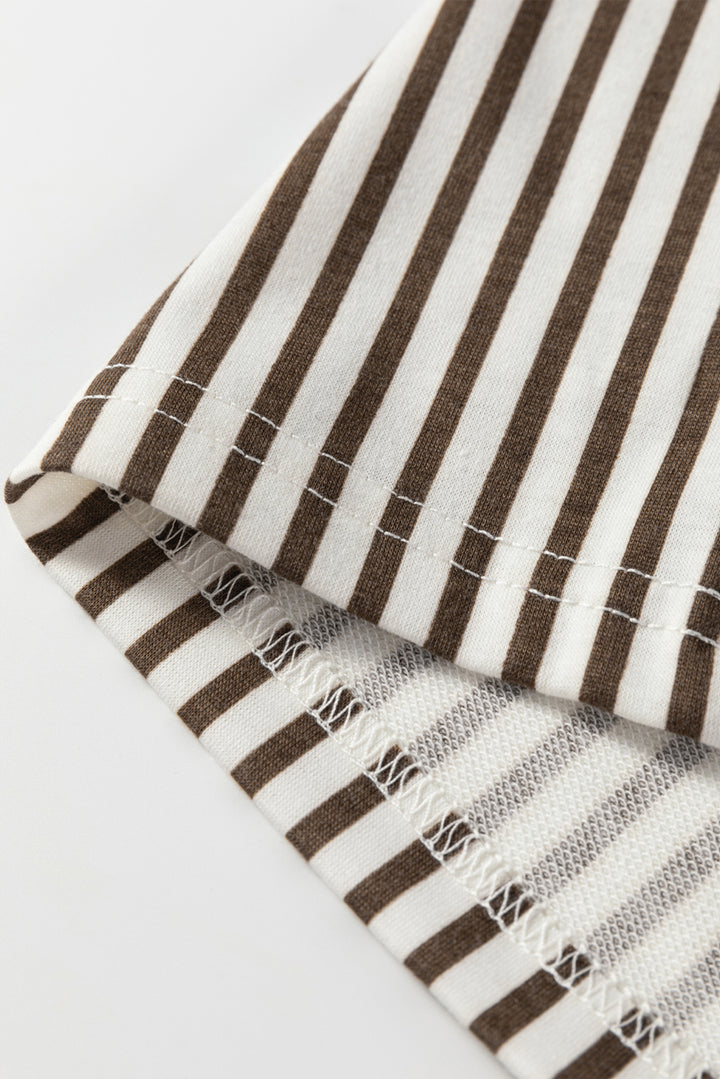 Brown Stripe Elastic High Waist Pocketed Loose Pants