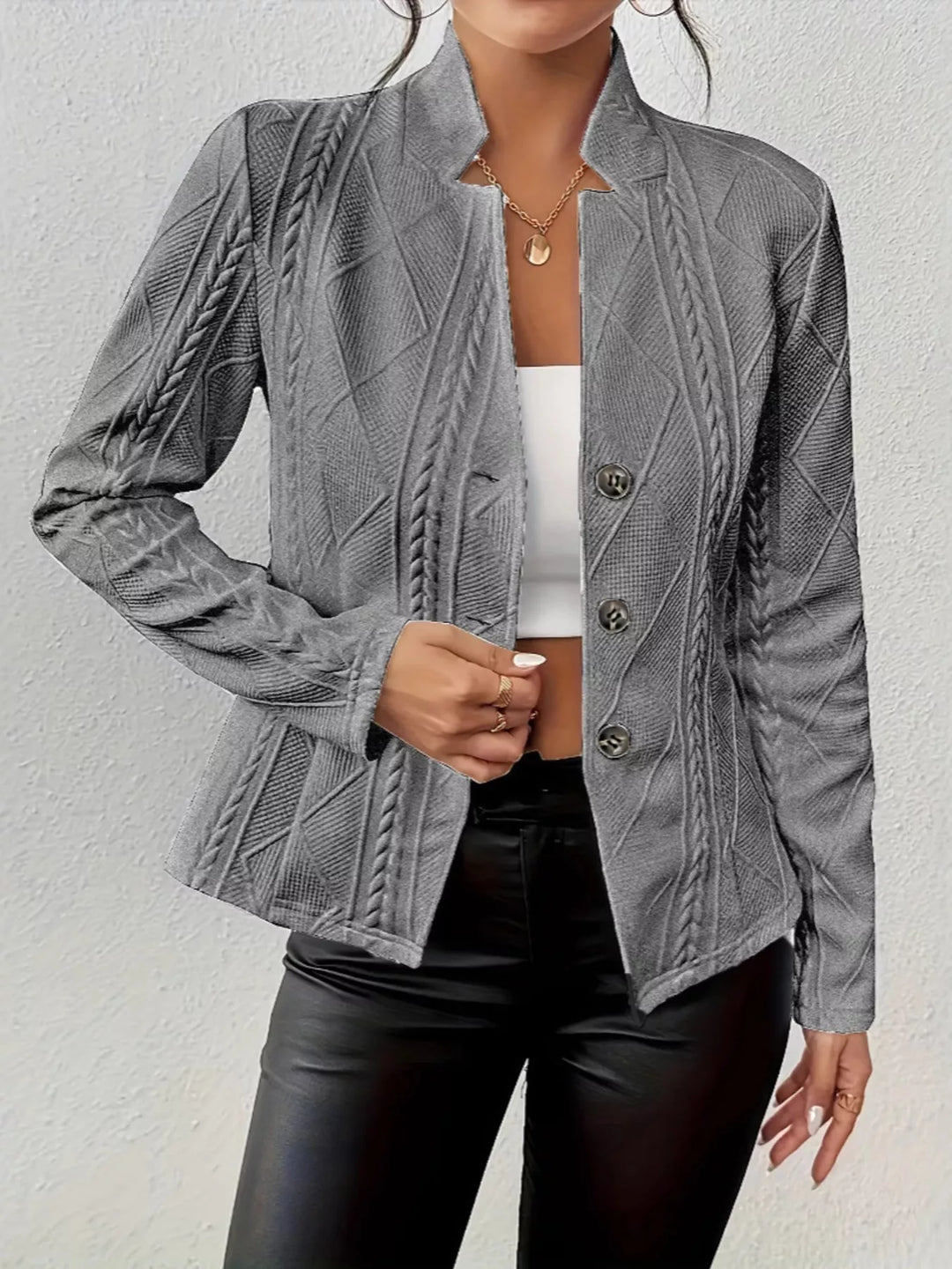 Textured Knit Button-Front Blazer