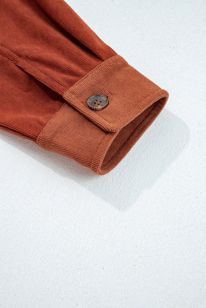 Gold Flame Velvet Flap Pockets Drop Shoulder Casual Shacket