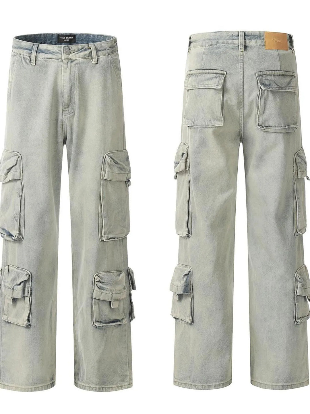 Men's Washed Multi-Pocket Straight Cargo Jeans