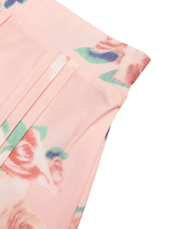 Round Neck Top and Floral Print Skirt Two-Piece Set