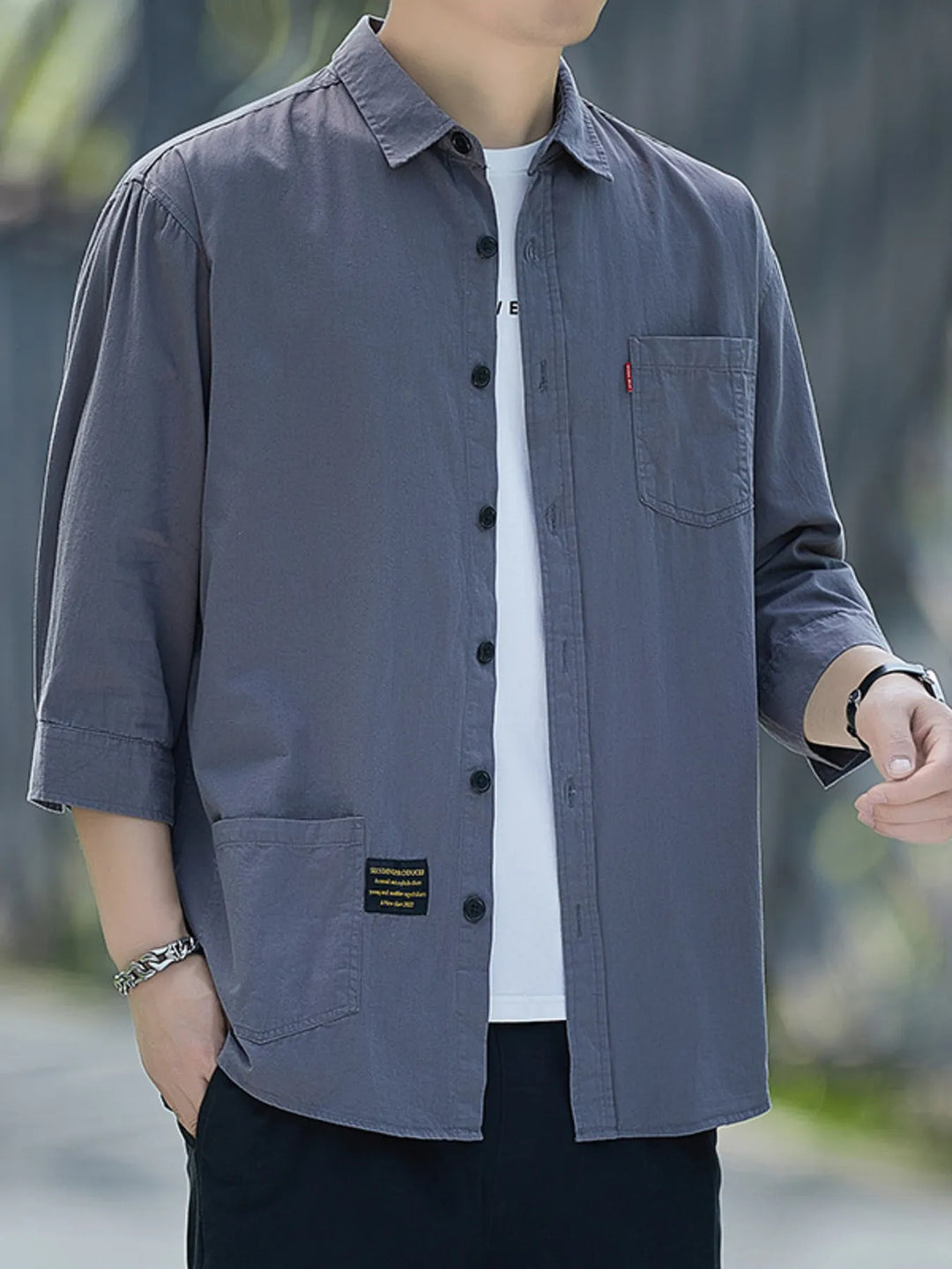 Men's Plus Size Button Up 3/4 Sleeve Shirt