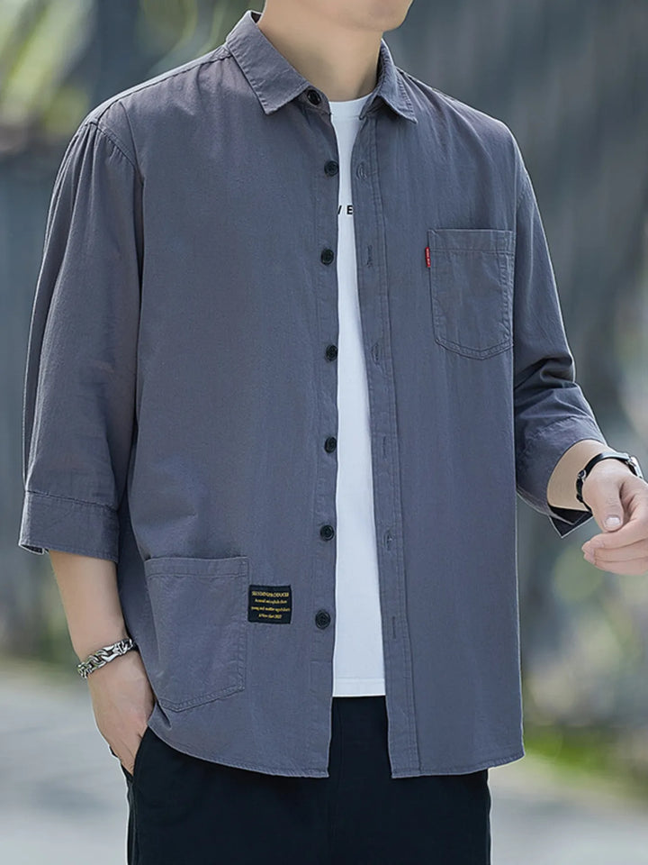 Men's Plus Size Button Up 3/4 Sleeve Shirt