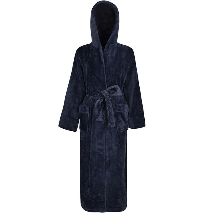 Mens Winter Hooded Thickened Long-Style Nightgown