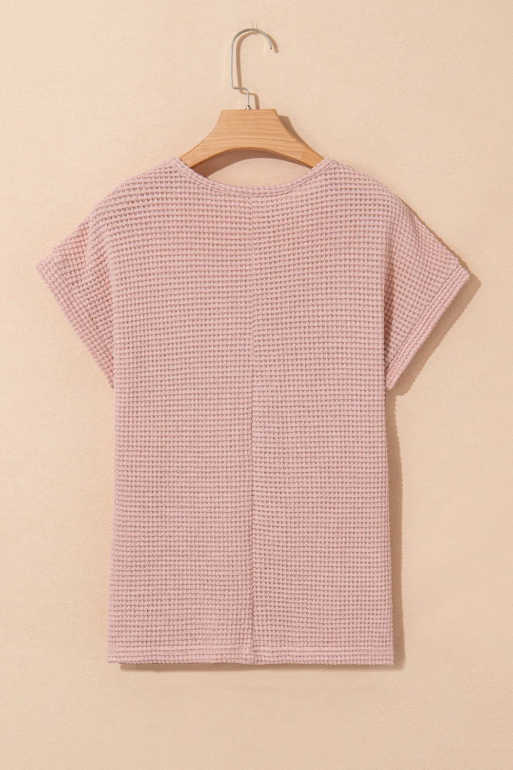 Lace Patchwork Waffle Short Sleeve Knit Top
