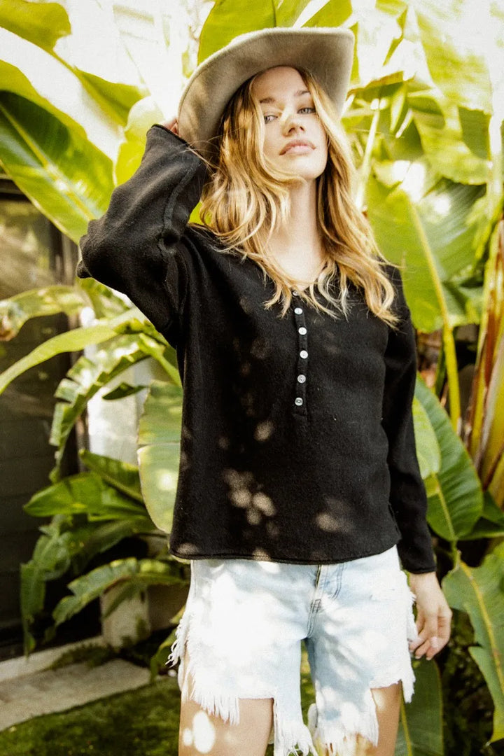 BiBi V Neck Sweater Top With Button Details