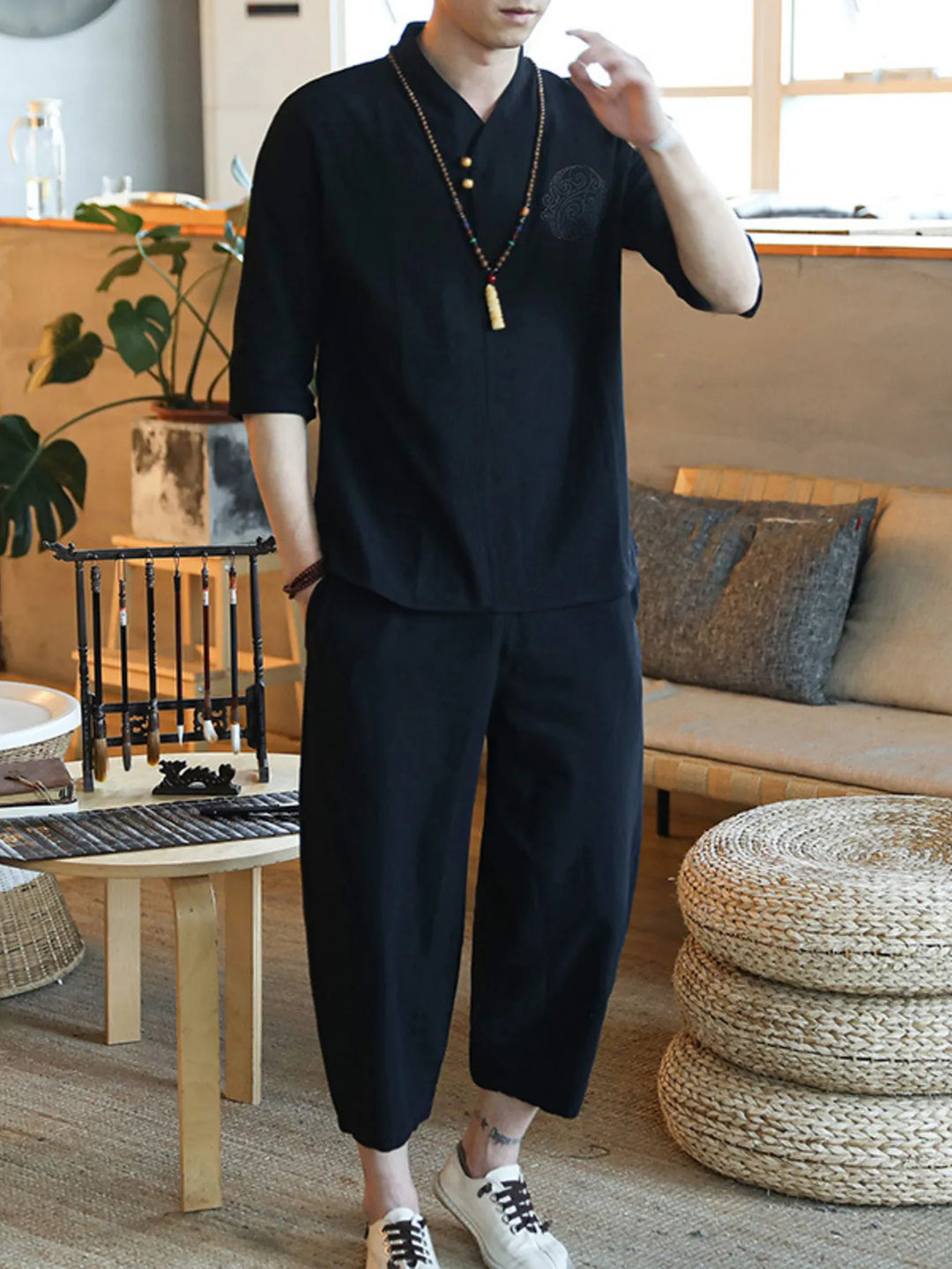 Men's Plus Size 3/4 Sleeve Top and Pants Set