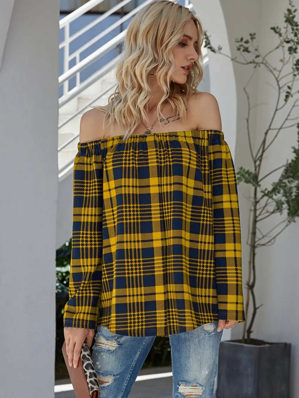 Shiny Off-Shoulder Striped Long Sleeve T-Shirt