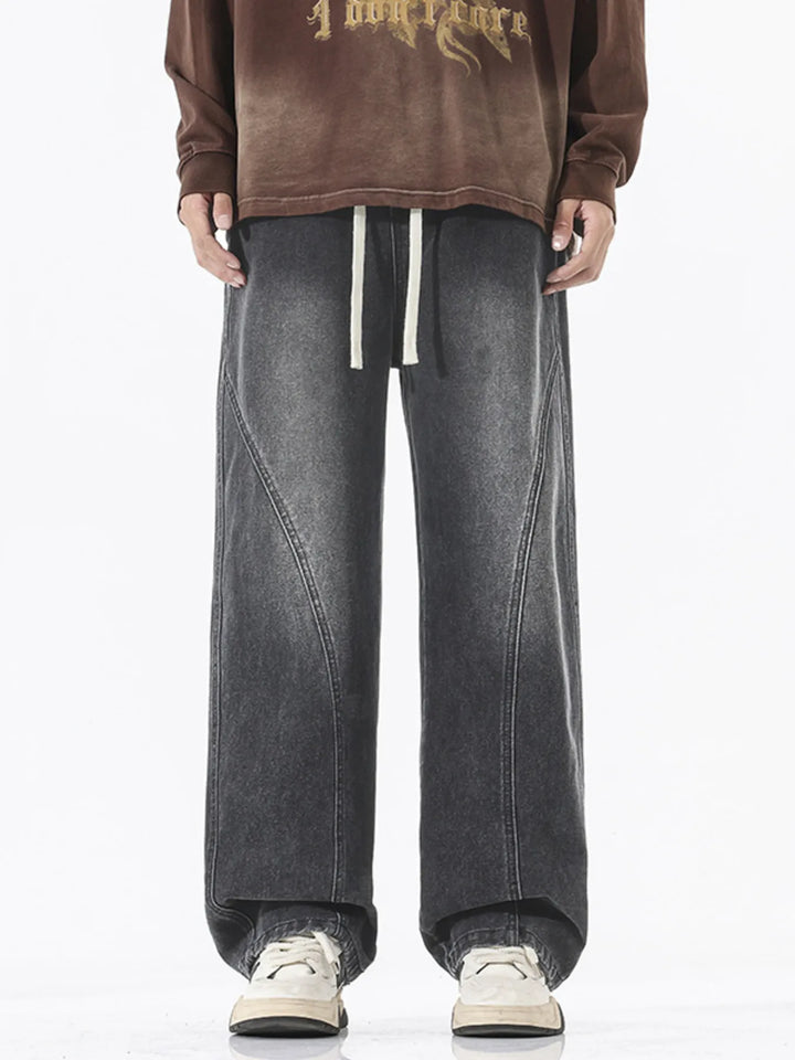 Men's Full Size Wide Leg Drawstring Jeans Plus Size