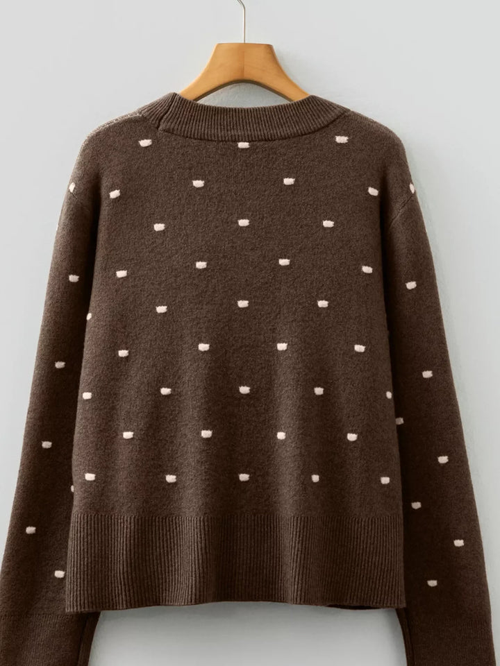 Dotted Print Ribbed Edge Knit Sweater