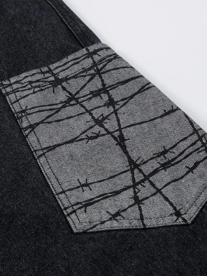 Men's Wide Leg Cargo Jeans with Contrast Panels