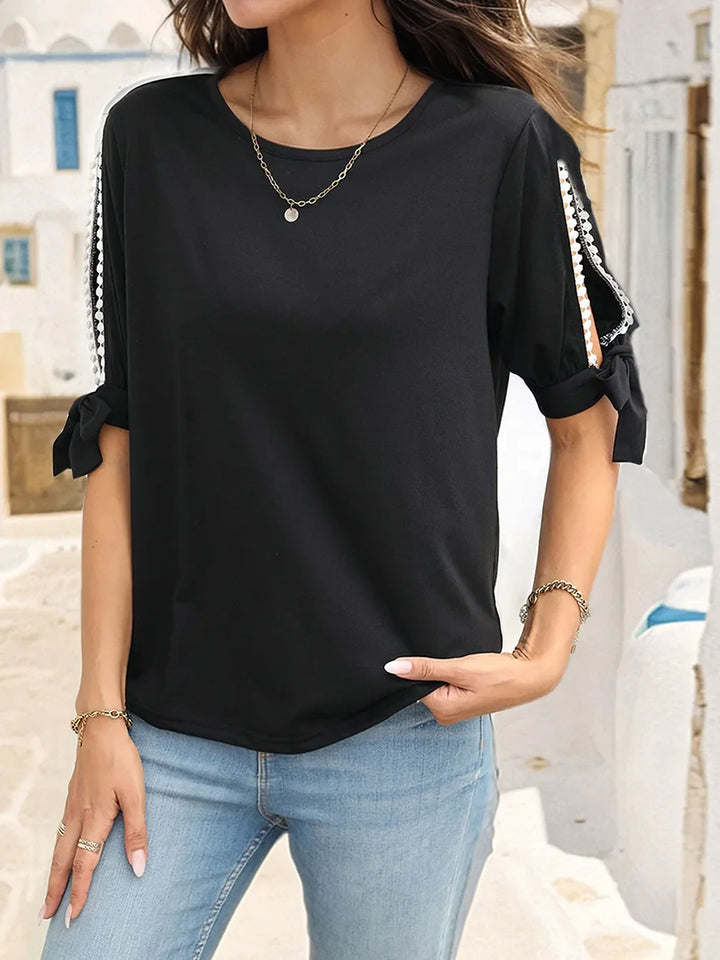 Perfee Round Neck Split Sleeve Blouse