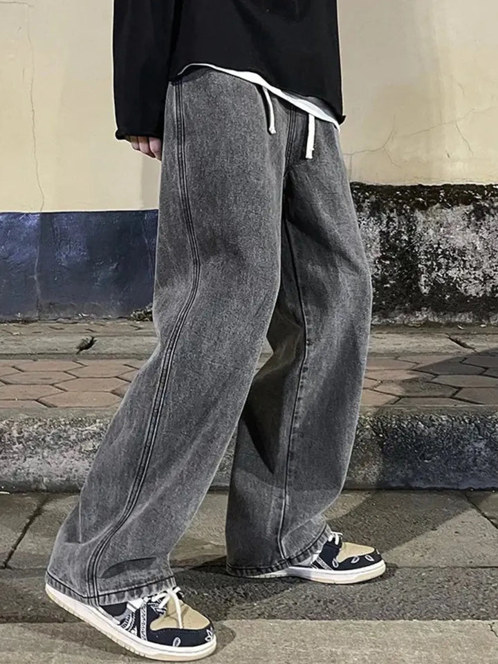 Men's Full Size Drawstring Wide Leg Jeans Plus Size