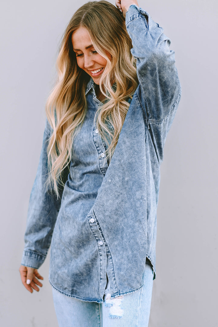 Sky Blue Vintage Washed Chest Pocket Denim Shirt