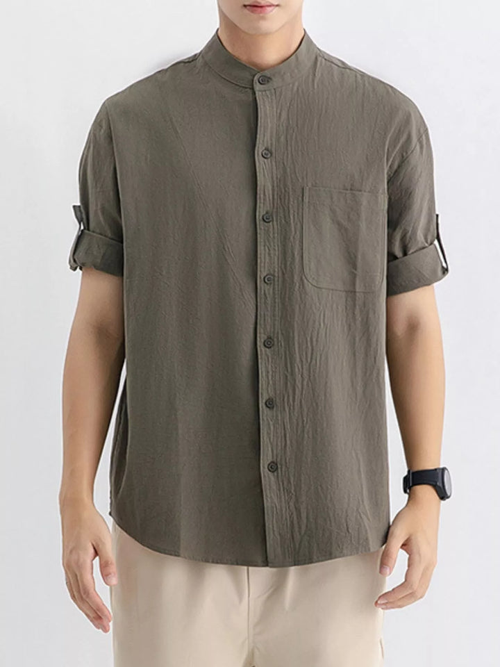 Men's Plus Size Casual Button Up Roll Up Sleeve Shirt