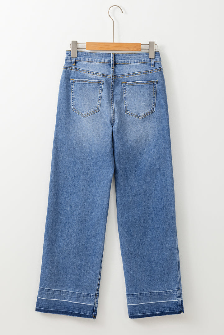 Sail Blue Raw Hem Unique Cuffs Straight High Rise Loose Jeans