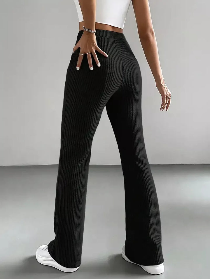 Ribbed Knit High Waist Flare Pants