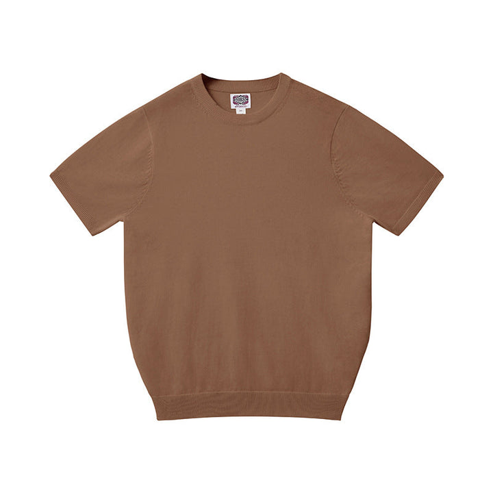 Pure Cotton Yarn Knitted Men's Short-sleeved T-shirt Round Neck