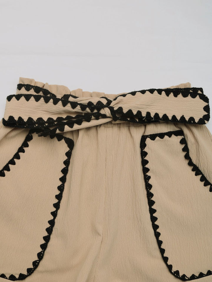 Perfee Tied Contrast Trim Shorts