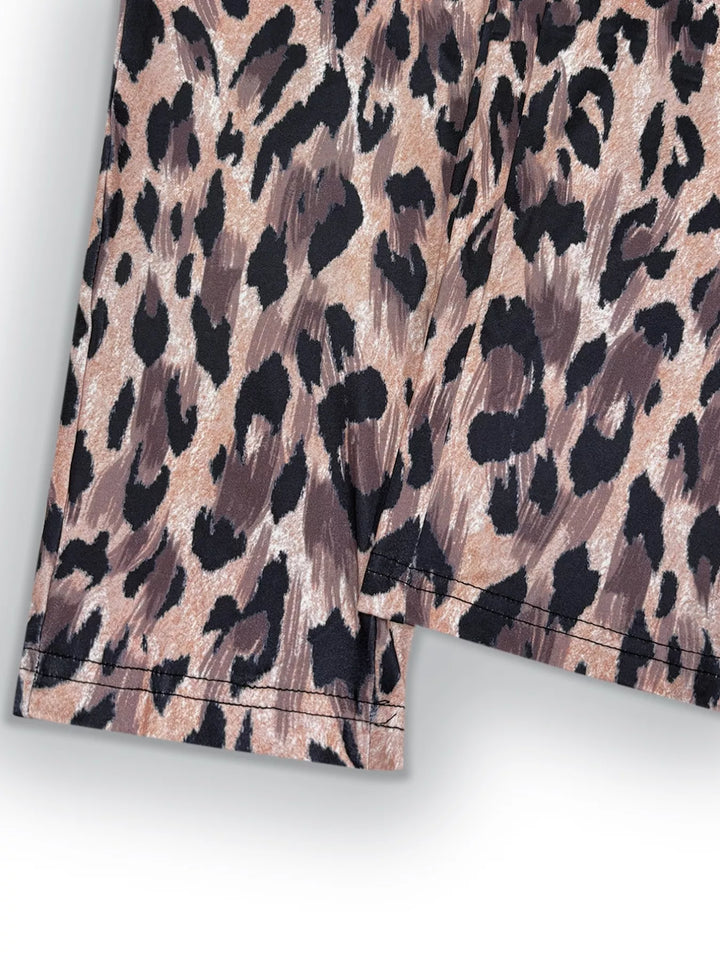 Round Neck Top and Leopard Pants Set