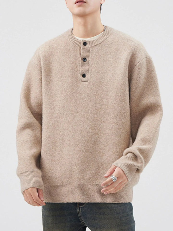 Men's Plus Size Button Detail Ribbed Hem Sweater