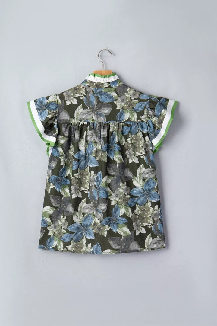 Ruffled Short Sleeve Floral Summer Blouse