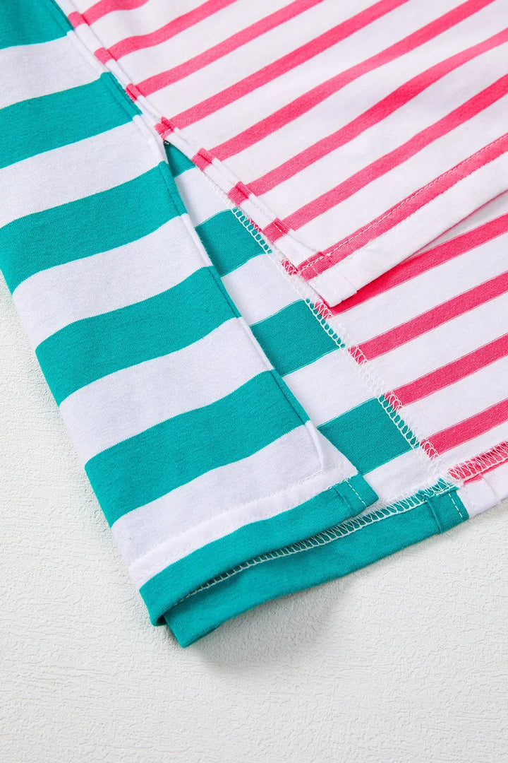 Color Block Striped Batwing Sleeve T-Shirt