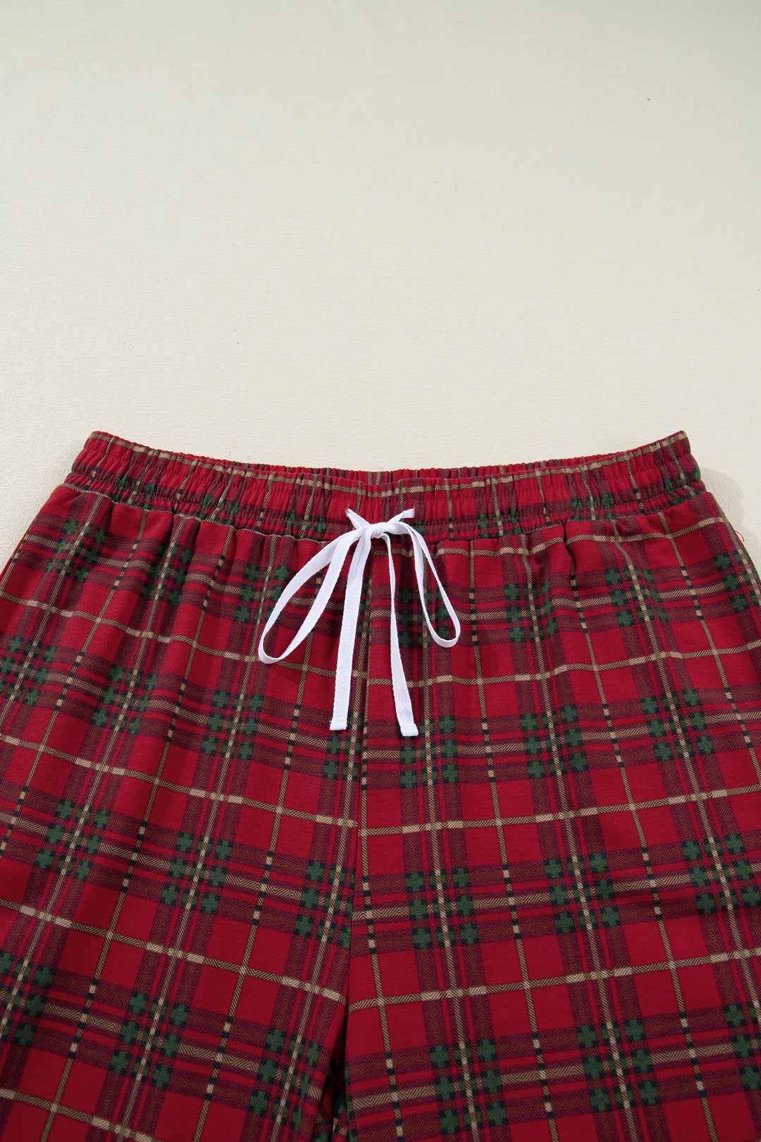 Red Plus Size Plaid Short Sleeve Shirt Loose Pants 2pcs Pajama Set