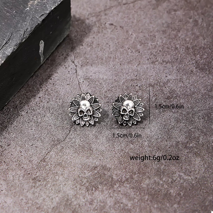 Halloween Skull Sunflower Stud Earrings