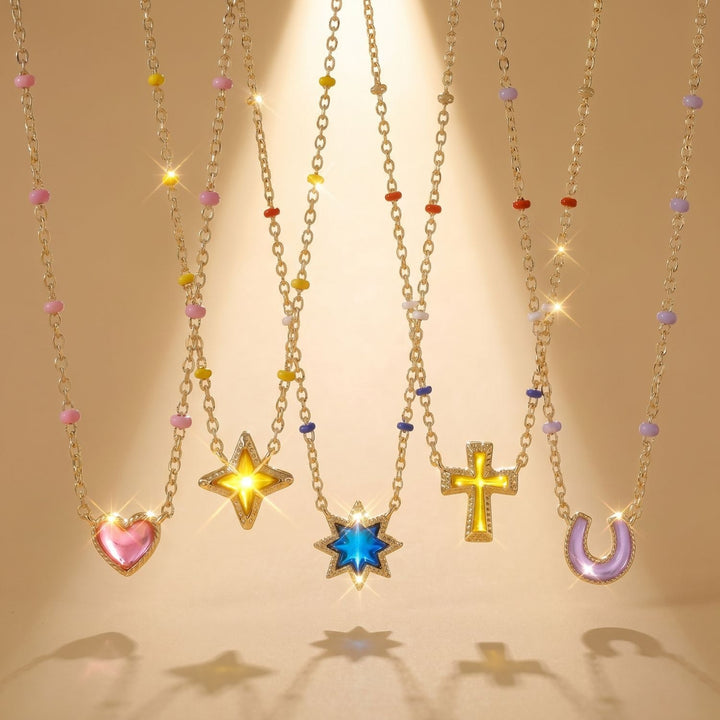 Geometric Irregular Cross And Heart Necklace