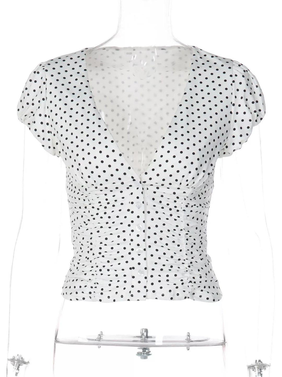 Polka Dot Ruched V-Neck Top