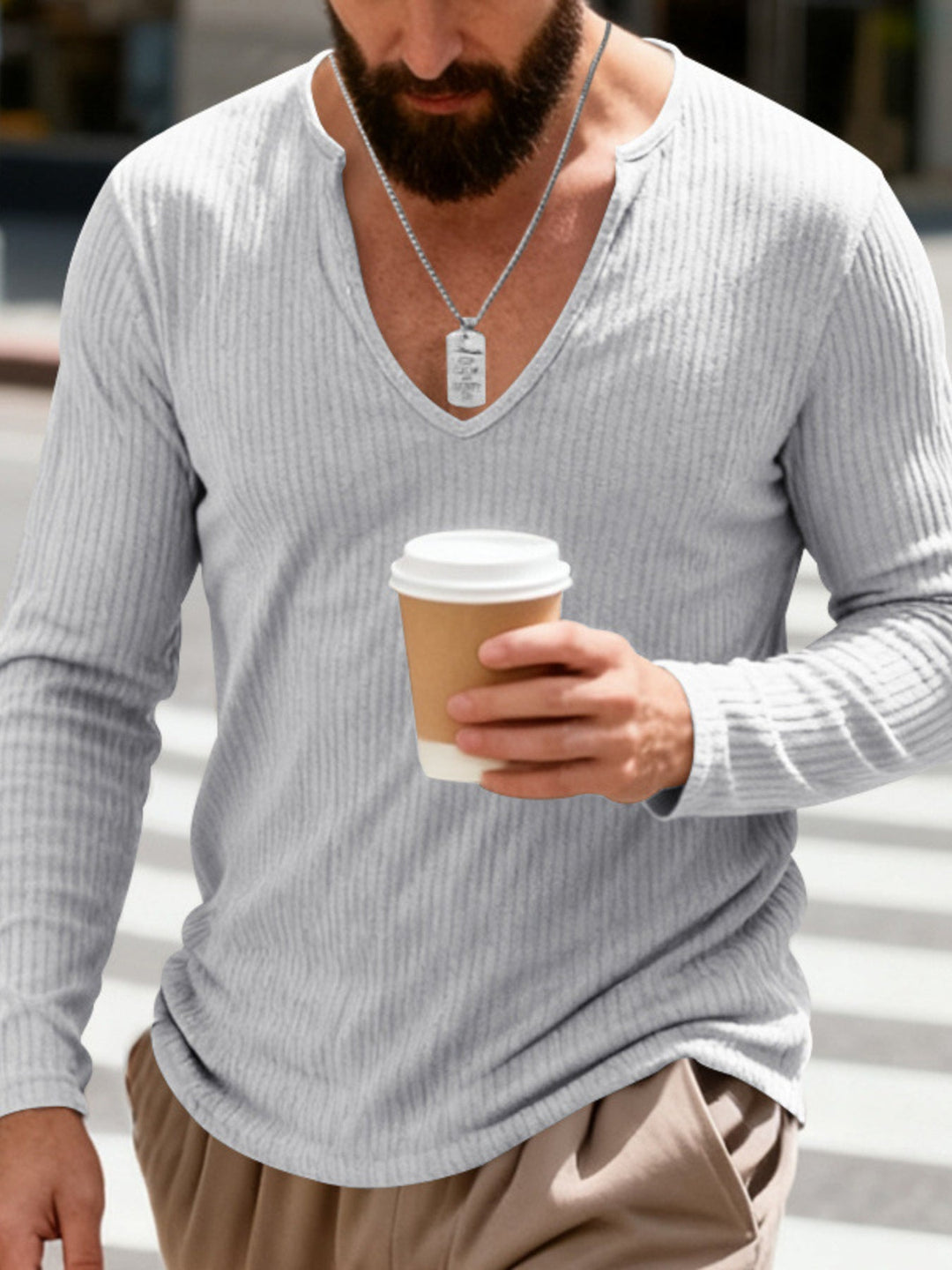 Men's Full Size Casual Ribbed Long Sleeve T-Shirt Plus Size