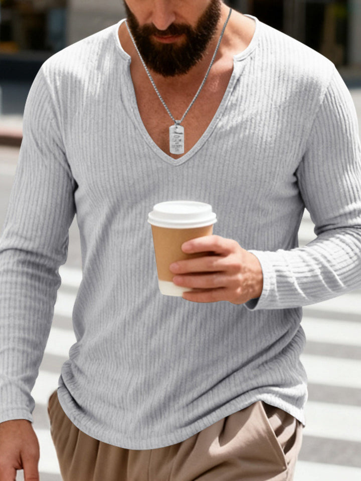 Men's Full Size Casual Ribbed Long Sleeve T-Shirt Plus Size