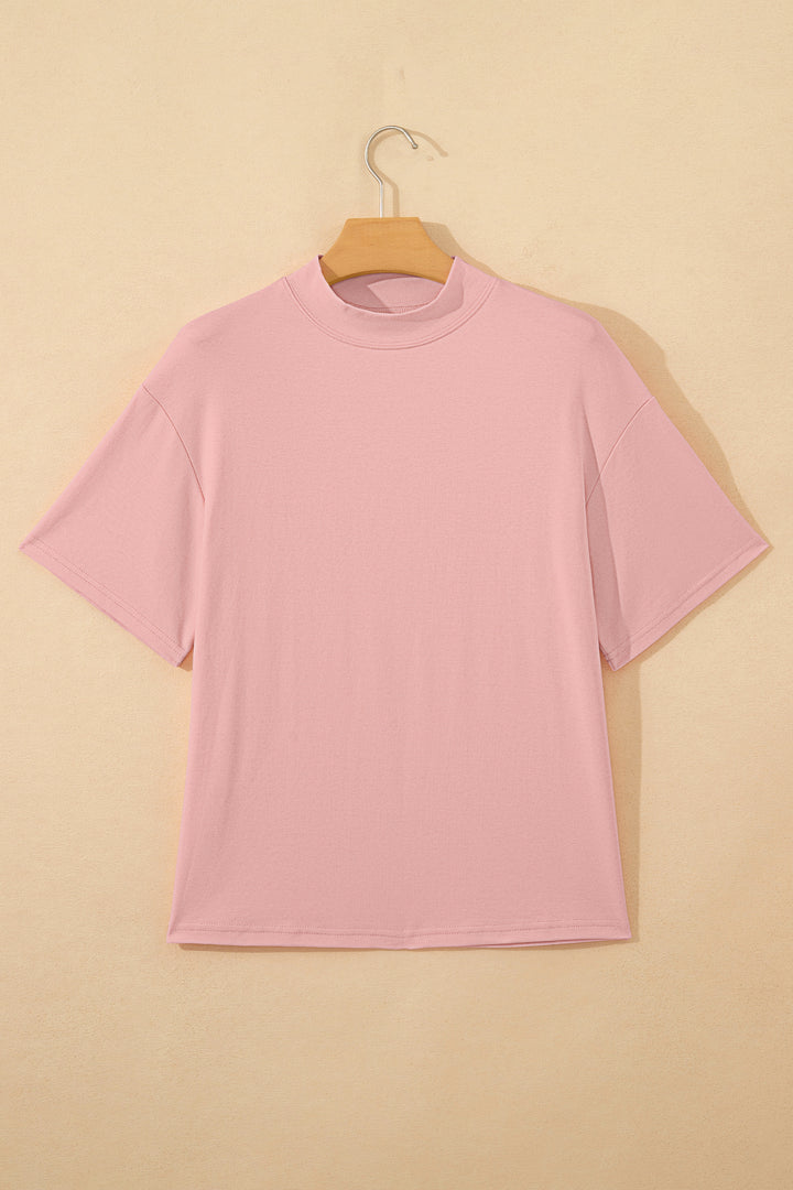 Pink Solid Color High Neck Oversize Tee
