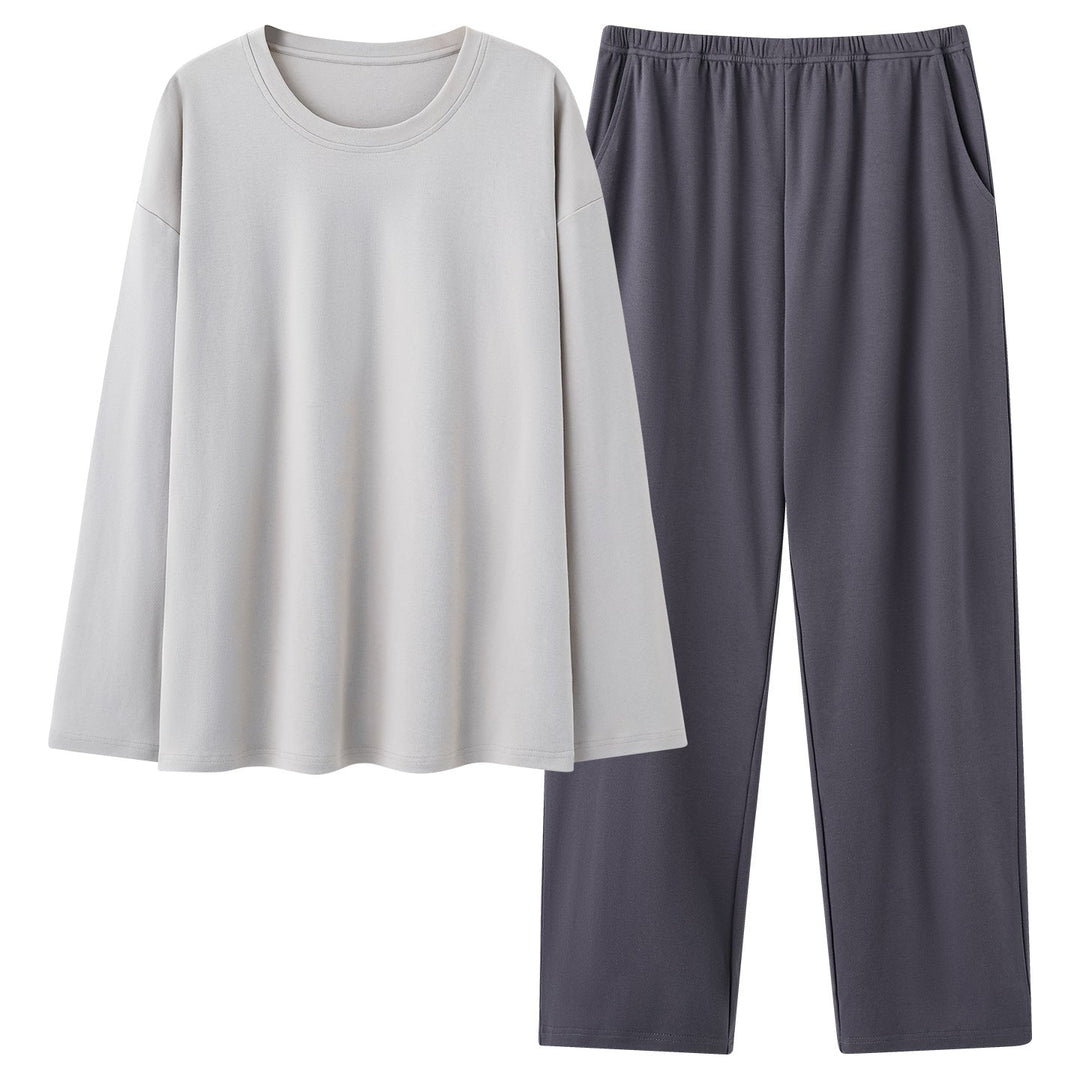 Mens 100 Cotton Pajama Set With Long-sleeve Top And Long Pants