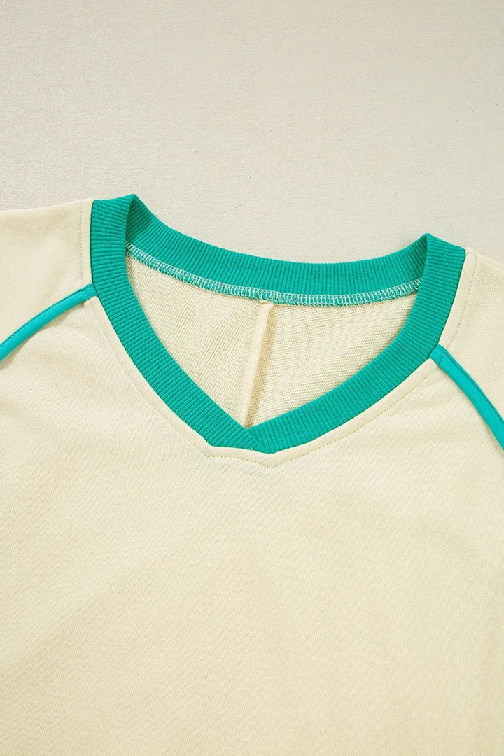Contrast Round Neck Top and Shorts Set